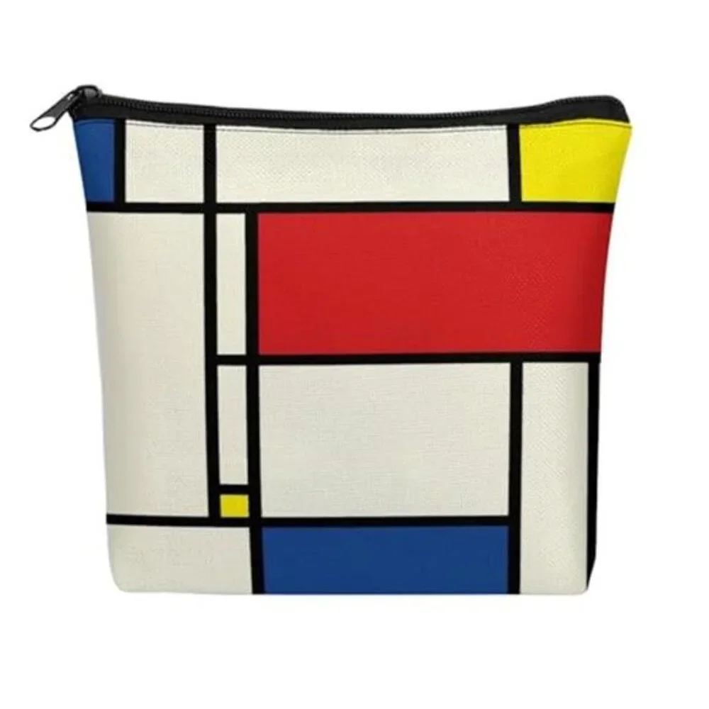 MONDRIAN MOD Bright Colorful Retro Style Cosmetic Bag Makeup Carrier Pouch